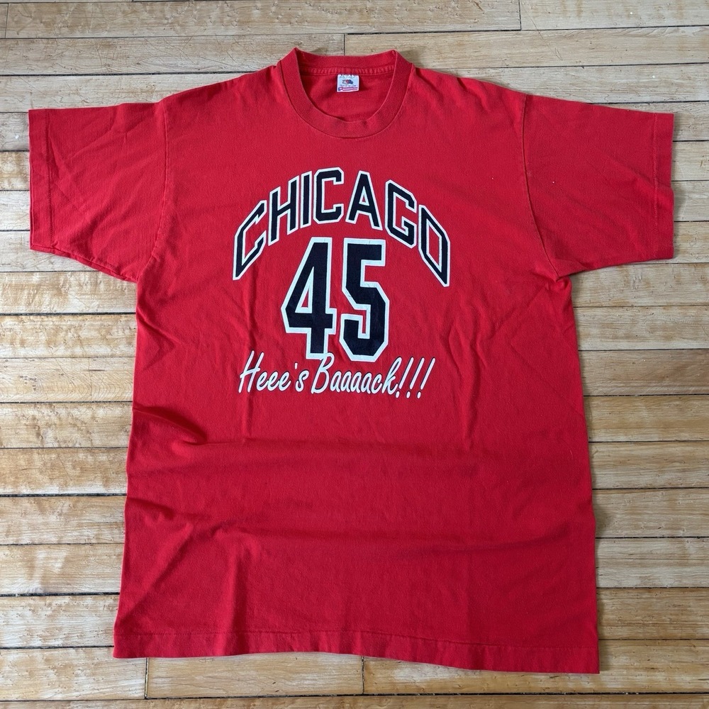 VTG 90s Michael Jordan T-Shirt Chicago Bulls He's Back #45 Single Stitch XL USA